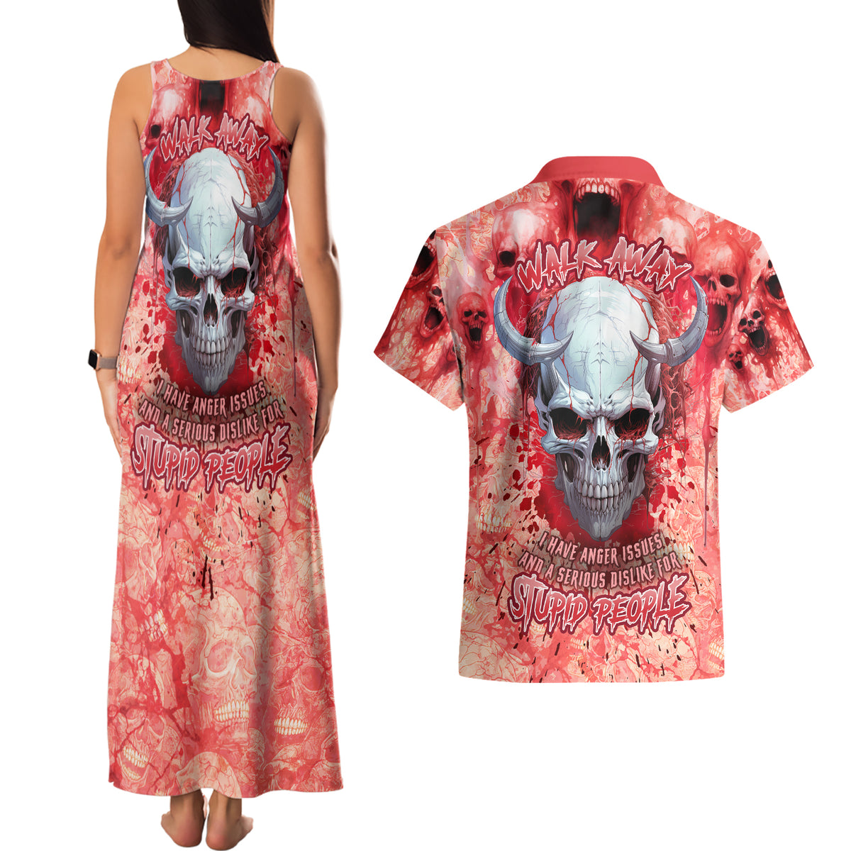 Walk Awax I Hace Anger Issues And A Serious Dislike For Stupid People Couples Matching Tank Maxi Dress and Hawaiian Shirt - Wonder Print Shop