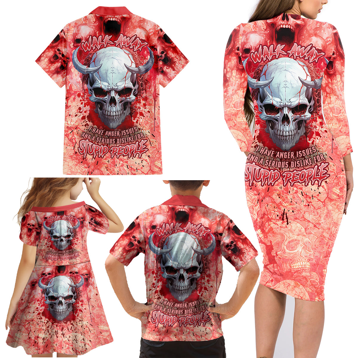 Walk Awax I Hace Anger Issues And A Serious Dislike For Stupid People Family Matching Long Sleeve Bodycon Dress and Hawaiian Shirt - Wonder Print Shop