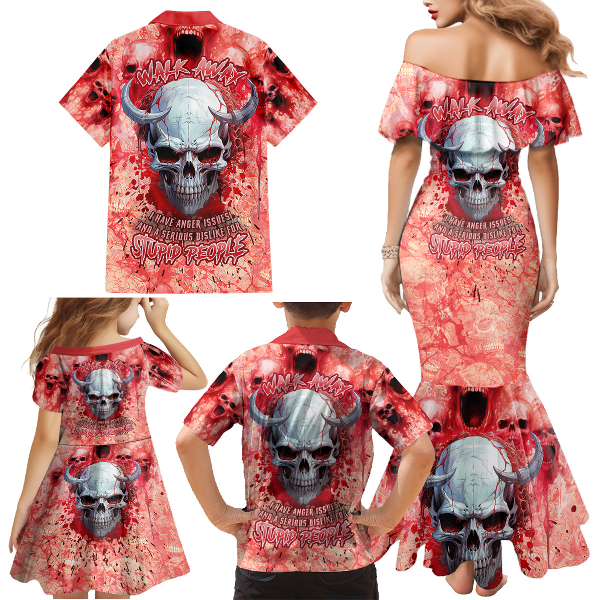Walk Awax I Hace Anger Issues And A Serious Dislike For Stupid People Family Matching Mermaid Dress and Hawaiian Shirt - Wonder Print Shop