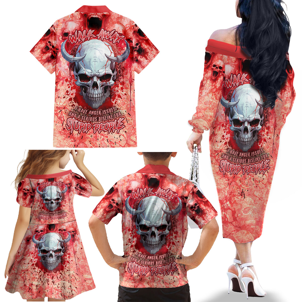 Walk Awax I Hace Anger Issues And A Serious Dislike For Stupid People Family Matching Off Shoulder Long Sleeve Dress and Hawaiian Shirt - Wonder Print Shop