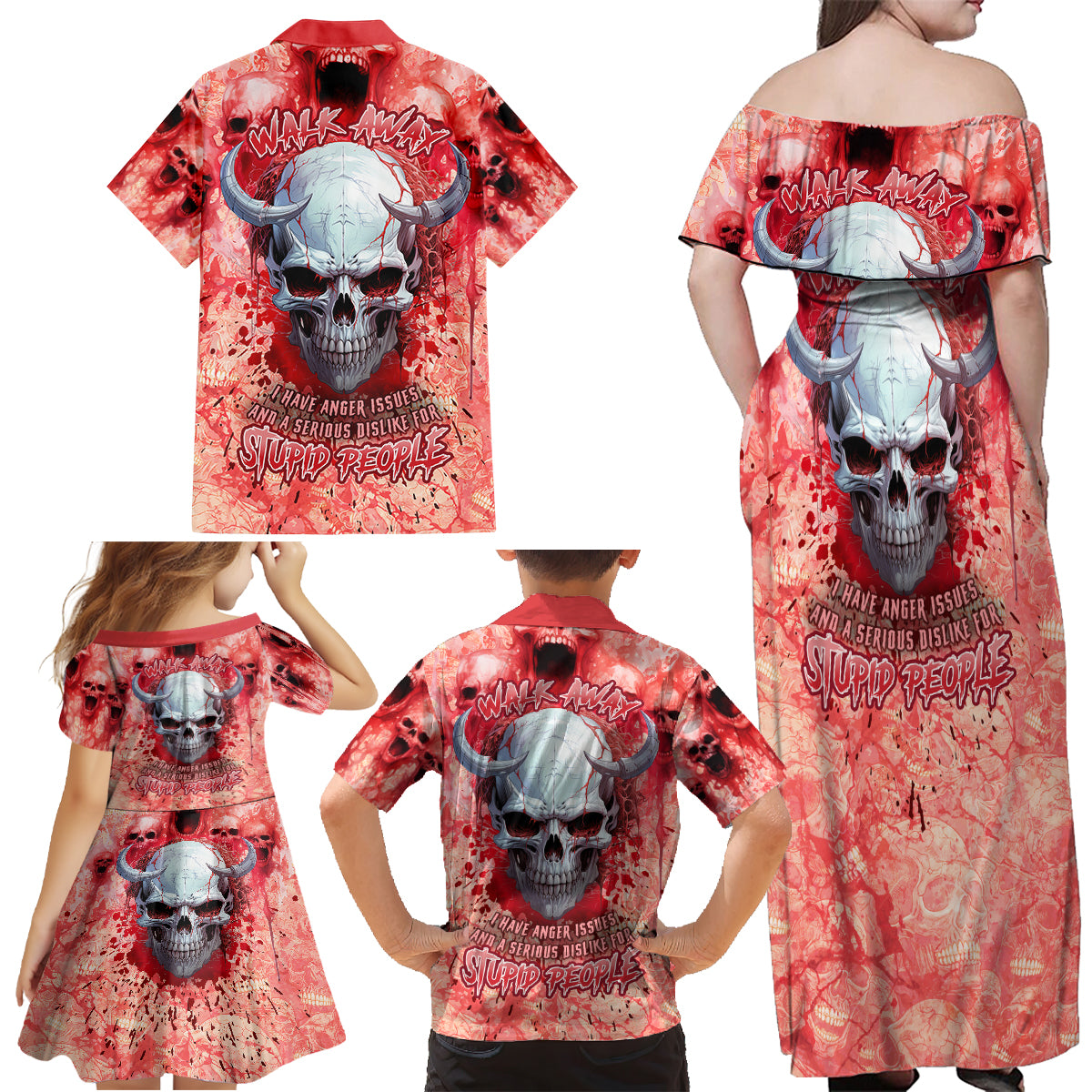 Walk Awax I Hace Anger Issues And A Serious Dislike For Stupid People Family Matching Off Shoulder Maxi Dress and Hawaiian Shirt - Wonder Print Shop