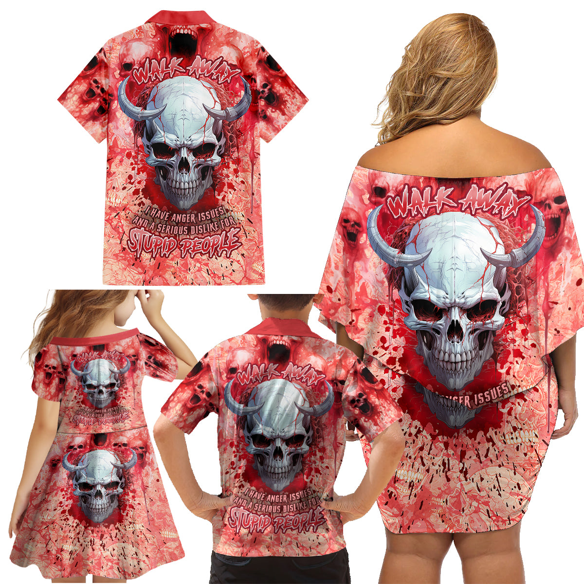 Walk Awax I Hace Anger Issues And A Serious Dislike For Stupid People Family Matching Off Shoulder Short Dress and Hawaiian Shirt - Wonder Print Shop