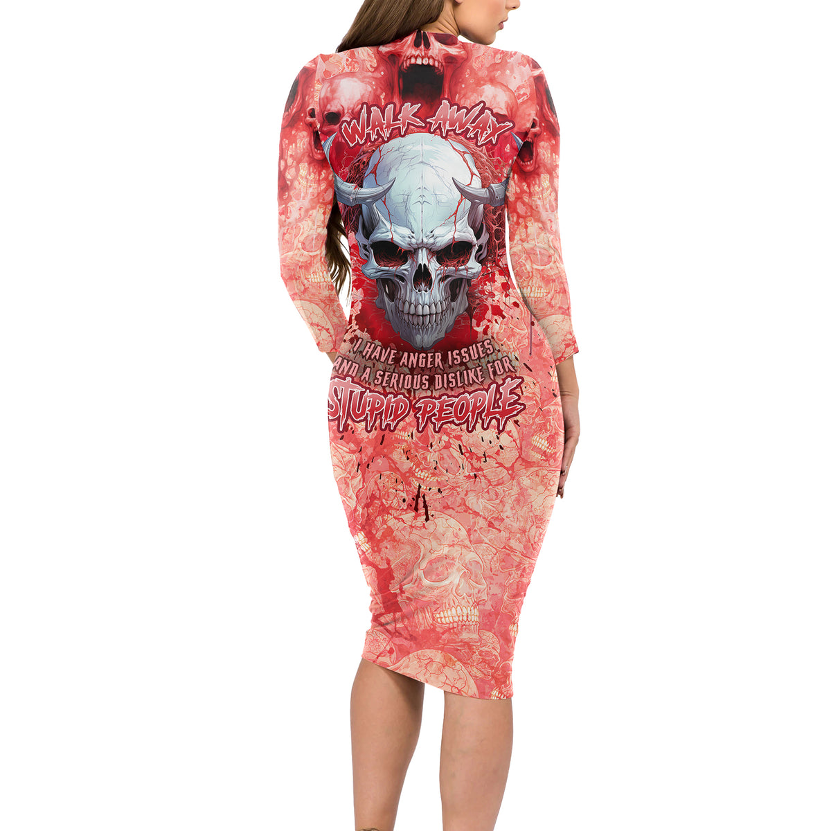 Walk Awax I Hace Anger Issues And A Serious Dislike For Stupid People Long Sleeve Bodycon Dress - Wonder Print Shop