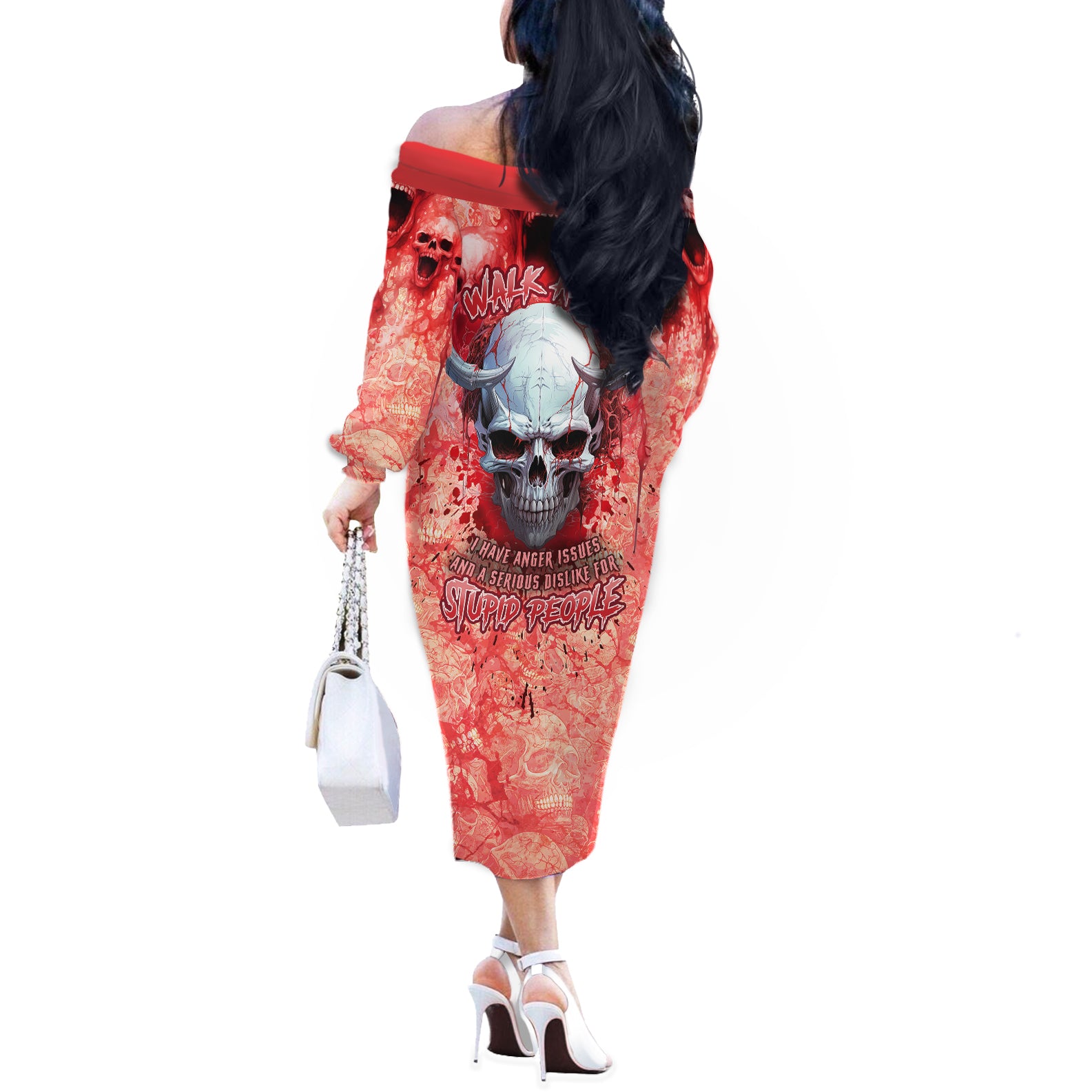Walk Awax I Hace Anger Issues And A Serious Dislike For Stupid People Off The Shoulder Long Sleeve Dress - Wonder Print Shop