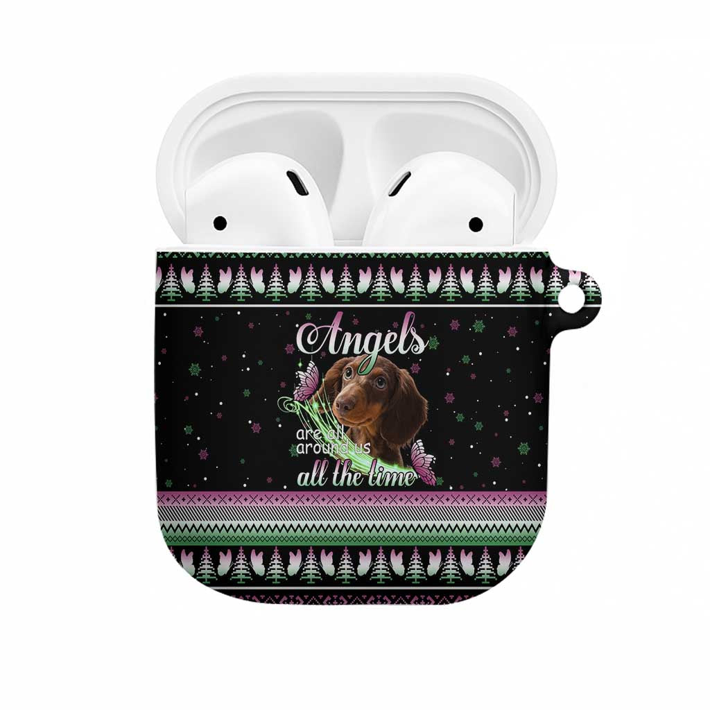 Christmas Dachshund Angel Dog AirPods Case Pink Green Tree Feather Pattern Design - Wonder Print Shop