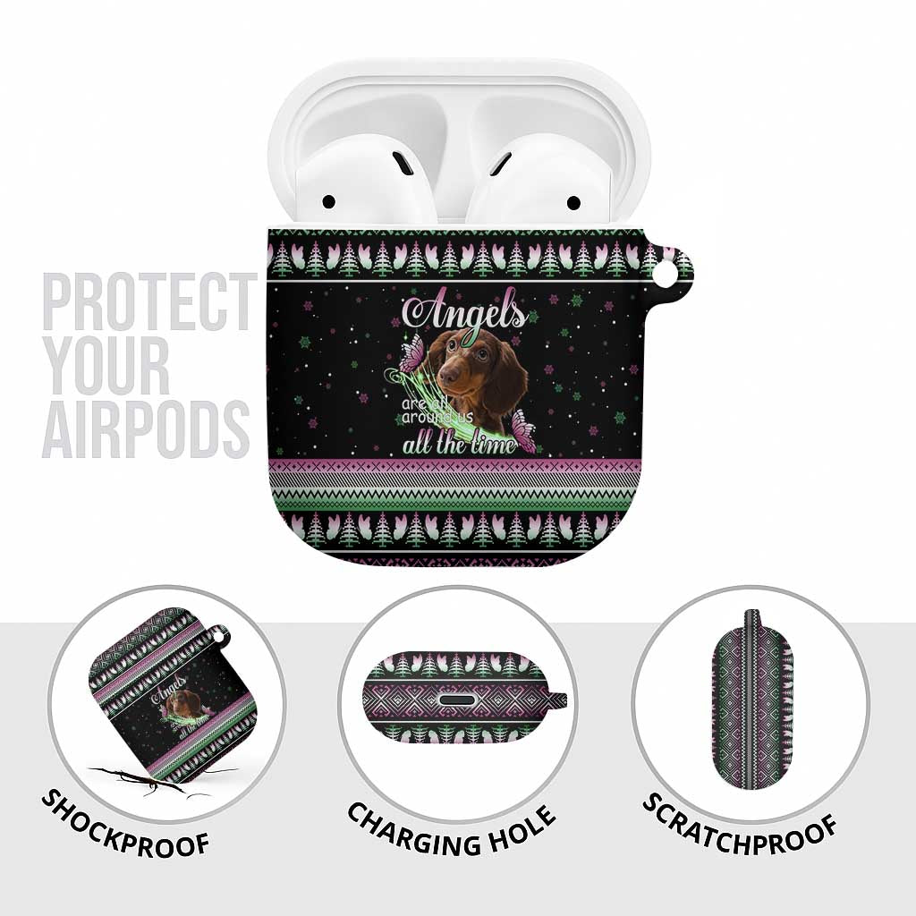 Christmas Dachshund Angel Dog AirPods Case Pink Green Tree Feather Pattern Design - Wonder Print Shop