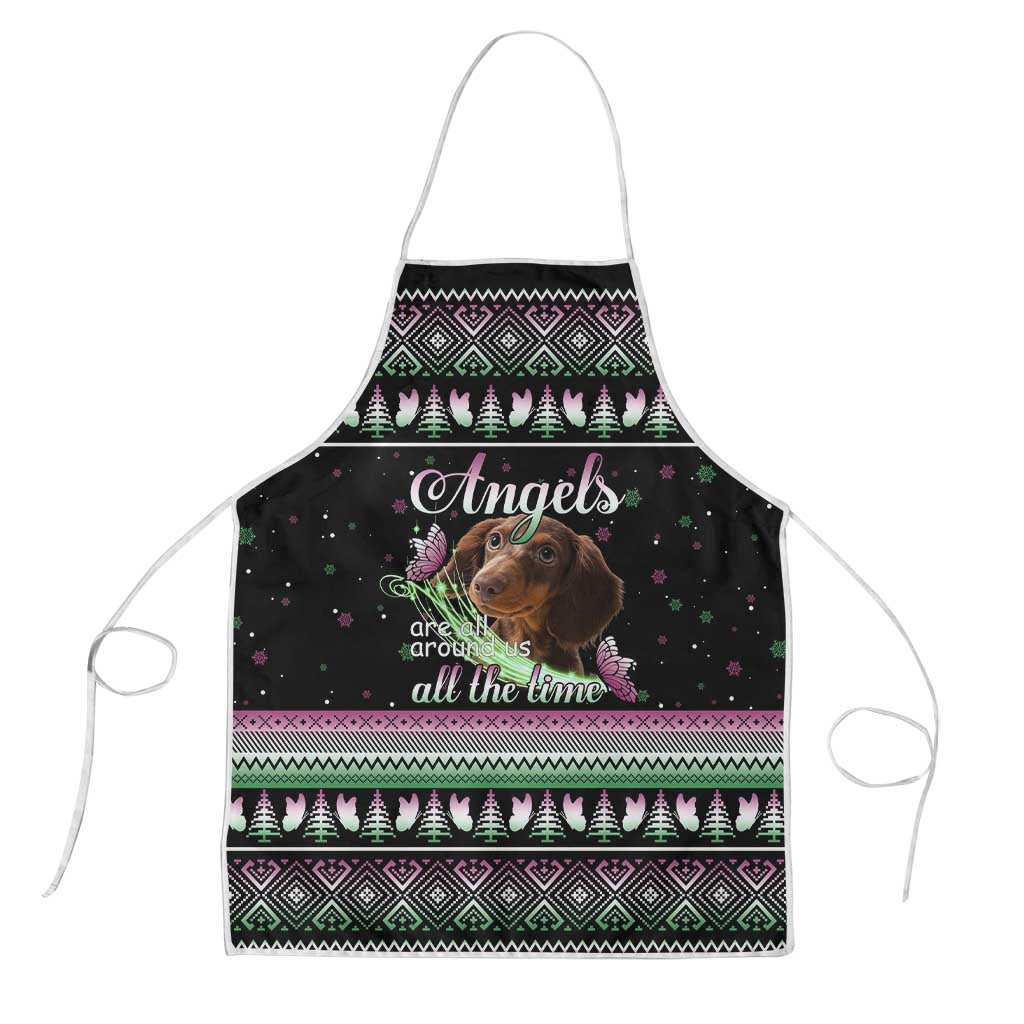 Christmas Dachshund Angel Dog Apron Pink Green Tree Feather Pattern Design - Wonder Print Shop