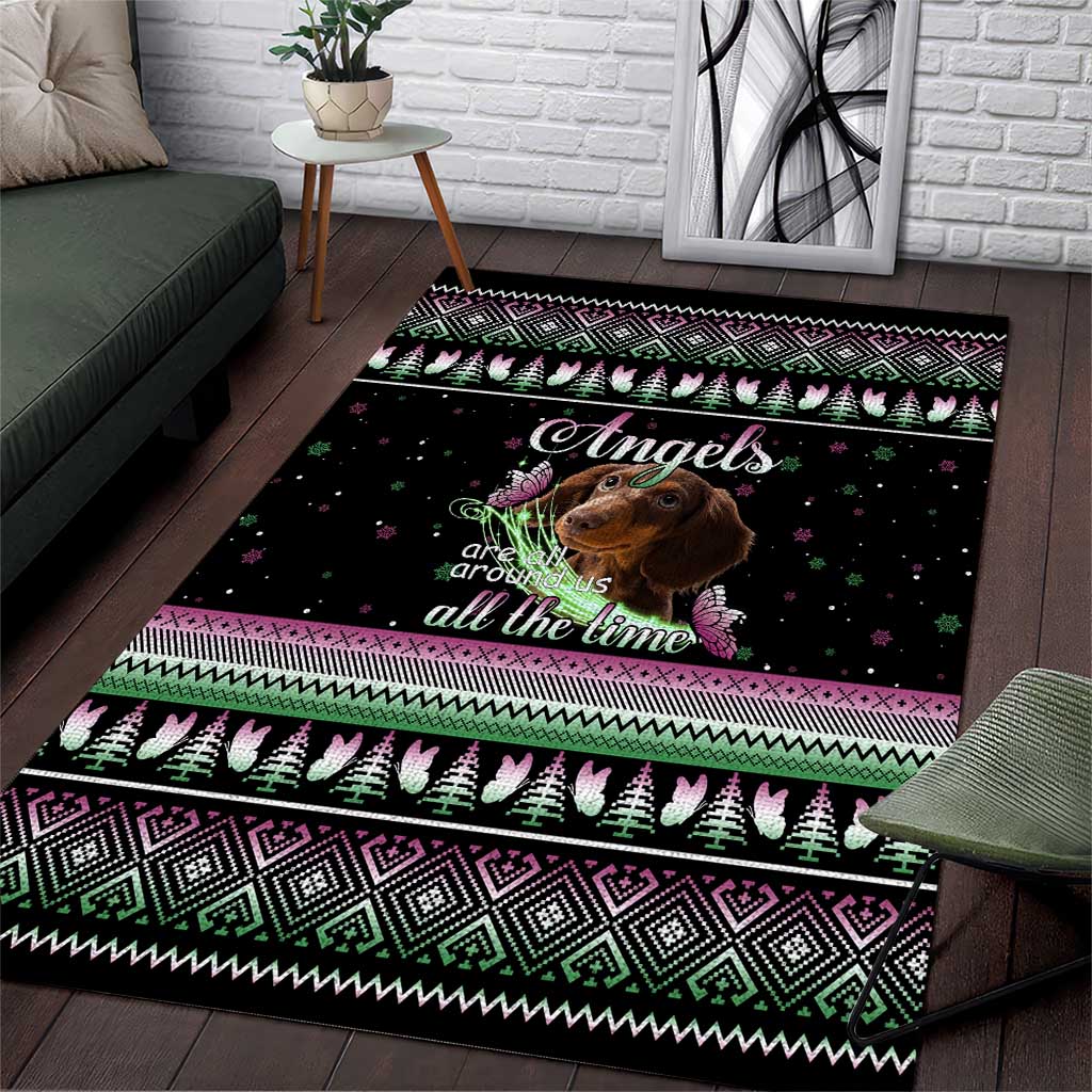 Christmas Dachshund Angel Dog Area Rug Pink Green Tree Feather Pattern Design - Wonder Print Shop