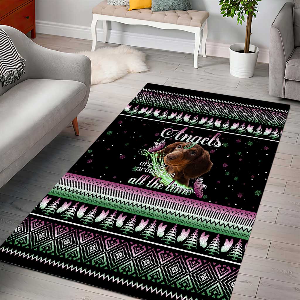 Christmas Dachshund Angel Dog Area Rug Pink Green Tree Feather Pattern Design - Wonder Print Shop