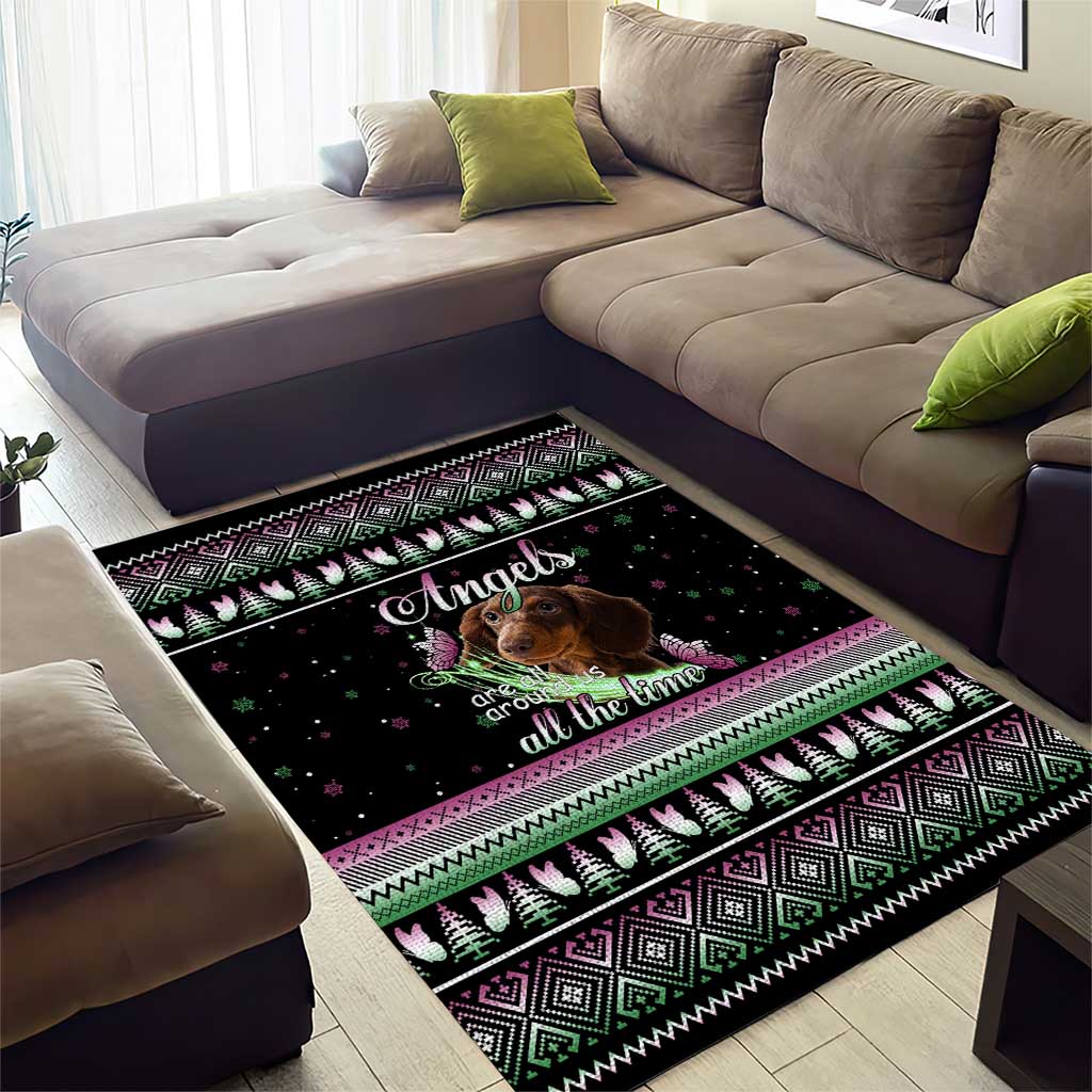 Christmas Dachshund Angel Dog Area Rug Pink Green Tree Feather Pattern Design - Wonder Print Shop