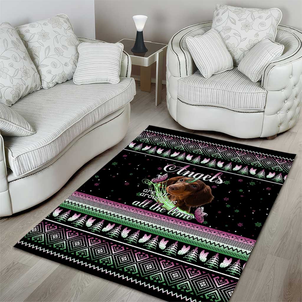 Christmas Dachshund Angel Dog Area Rug Pink Green Tree Feather Pattern Design - Wonder Print Shop