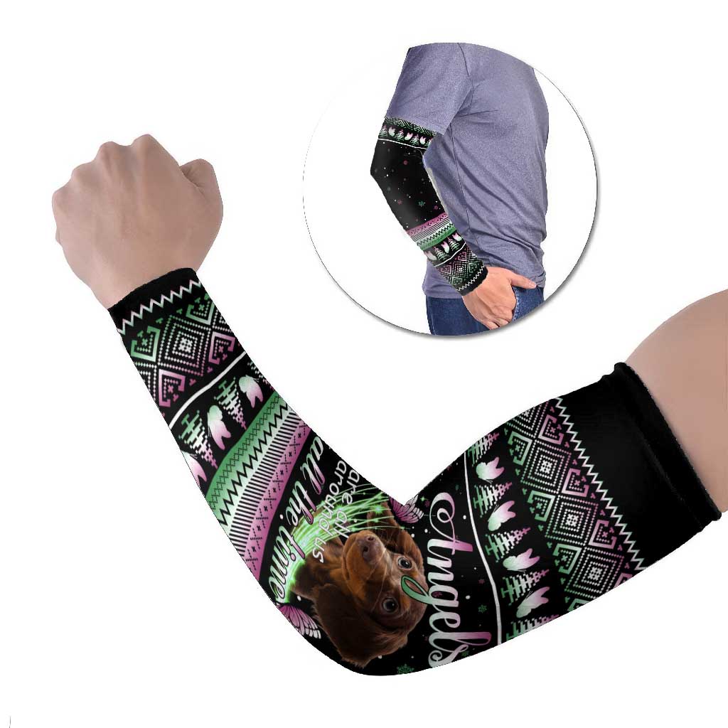 Christmas Dachshund Angel Dog Arm Sleeves Pink Green Tree Feather Pattern Design - Wonder Print Shop