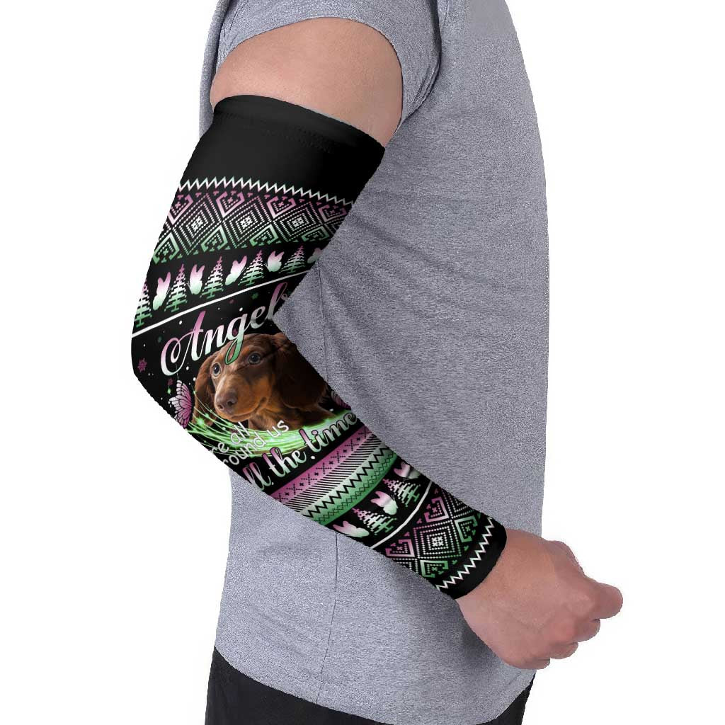 Christmas Dachshund Angel Dog Arm Sleeves Pink Green Tree Feather Pattern Design - Wonder Print Shop