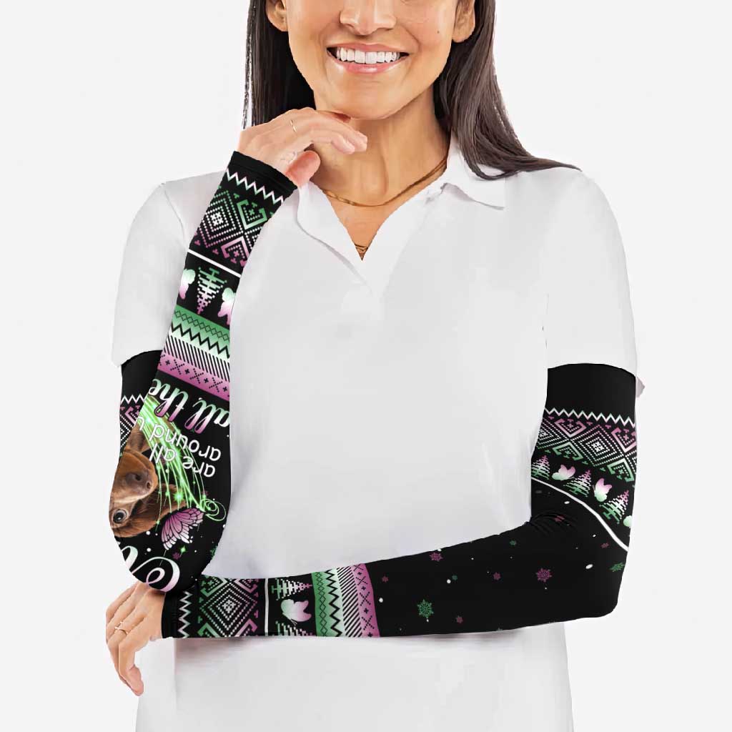 Christmas Dachshund Angel Dog Arm Sleeves Pink Green Tree Feather Pattern Design - Wonder Print Shop