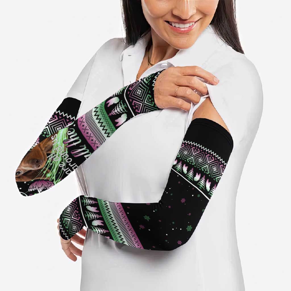 Christmas Dachshund Angel Dog Arm Sleeves Pink Green Tree Feather Pattern Design - Wonder Print Shop