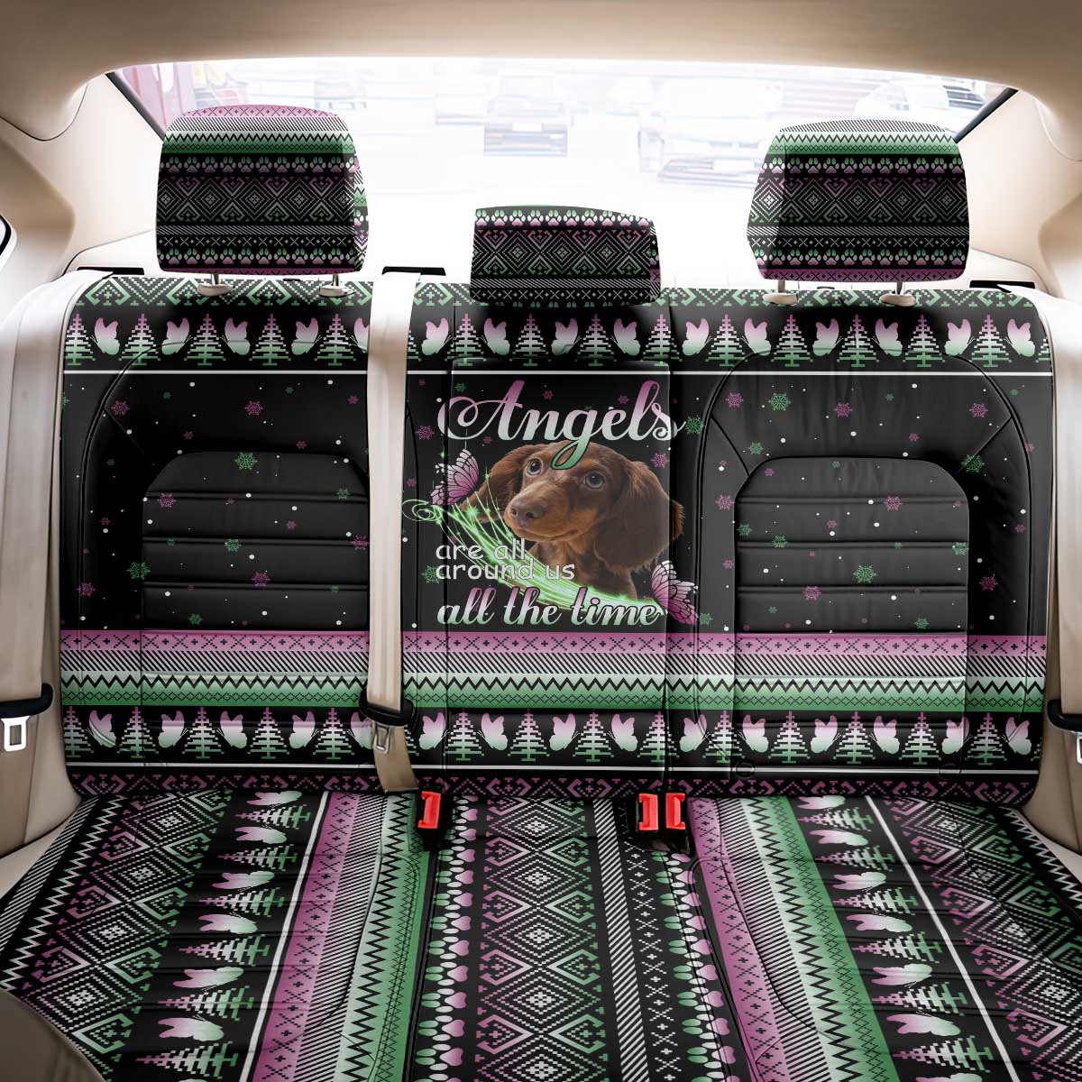 Christmas Dachshund Angel Dog Back Car Seat Cover Pink Green Tree Feather Pattern Design - Wonder Print Shop