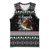 Christmas Dachshund Angel Dog Basketball Jersey Pink Green Tree Feather Pattern Design - Wonder Print Shop
