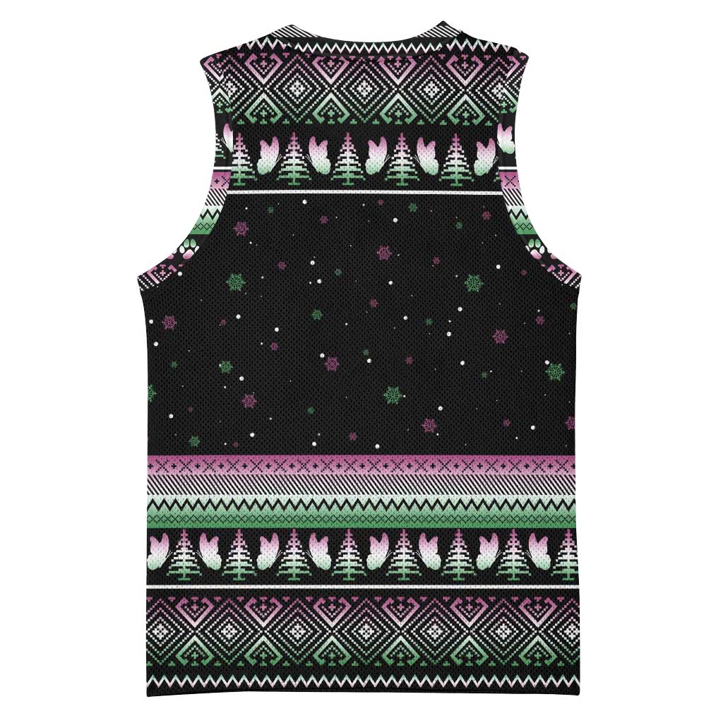 Christmas Dachshund Angel Dog Basketball Jersey Pink Green Tree Feather Pattern Design - Wonder Print Shop