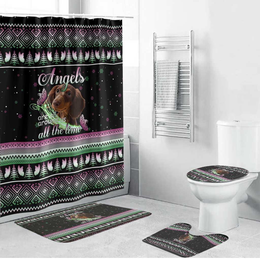 Christmas Dachshund Angel Dog Bathroom Set Pink Green Tree Feather Pattern Design - Wonder Print Shop