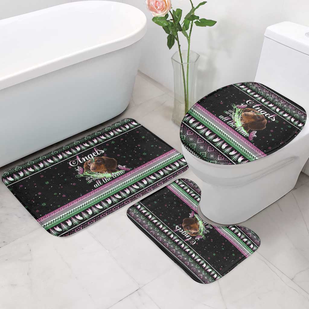 Christmas Dachshund Angel Dog Bathroom Set Pink Green Tree Feather Pattern Design - Wonder Print Shop