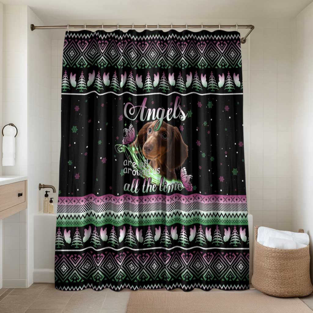 Christmas Dachshund Angel Dog Bathroom Set Pink Green Tree Feather Pattern Design - Wonder Print Shop