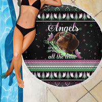 Christmas Dachshund Angel Dog Beach Blanket Pink Green Tree Feather Pattern Design - Wonder Print Shop