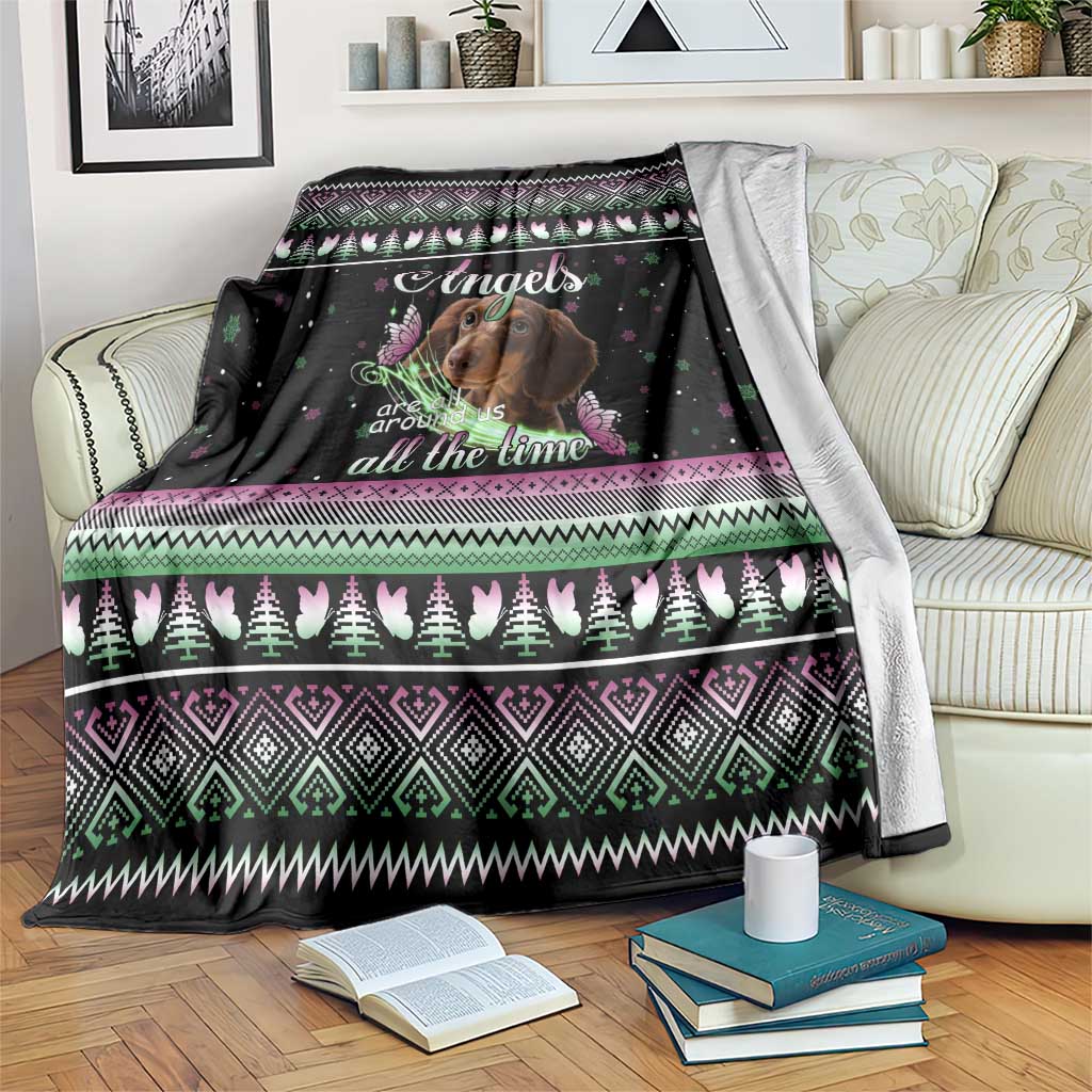 Christmas Dachshund Angel Dog Blanket Pink Green Tree Feather Pattern Design - Wonder Print Shop