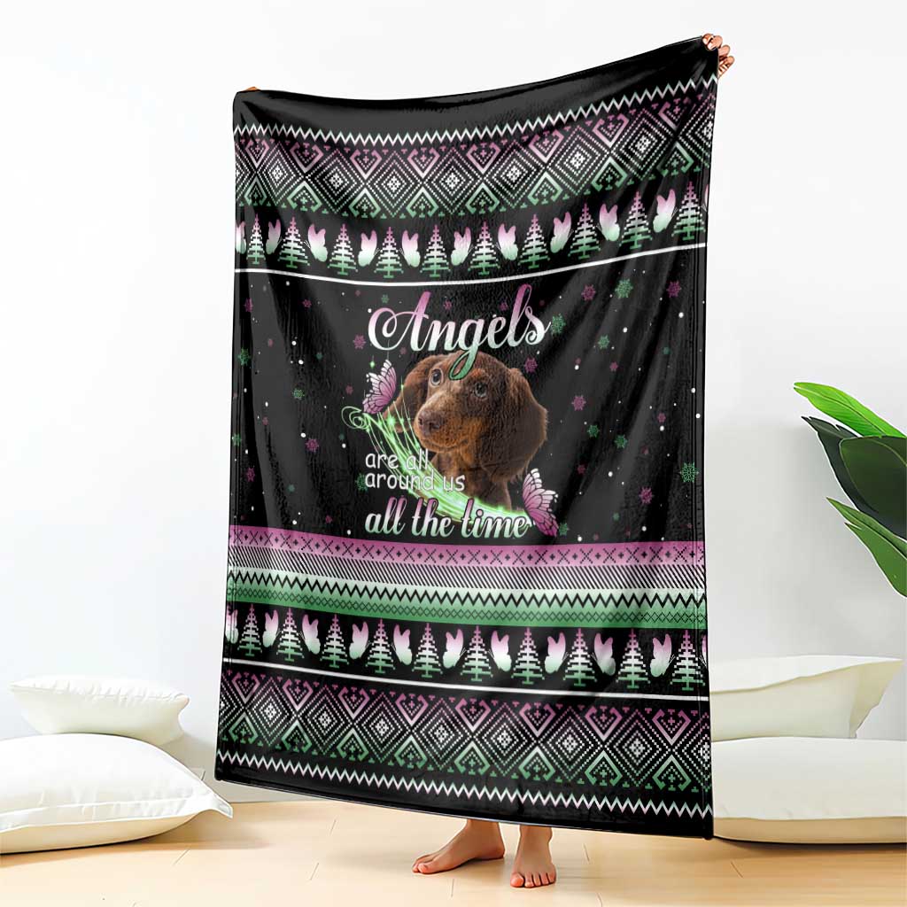 Christmas Dachshund Angel Dog Blanket Pink Green Tree Feather Pattern Design - Wonder Print Shop