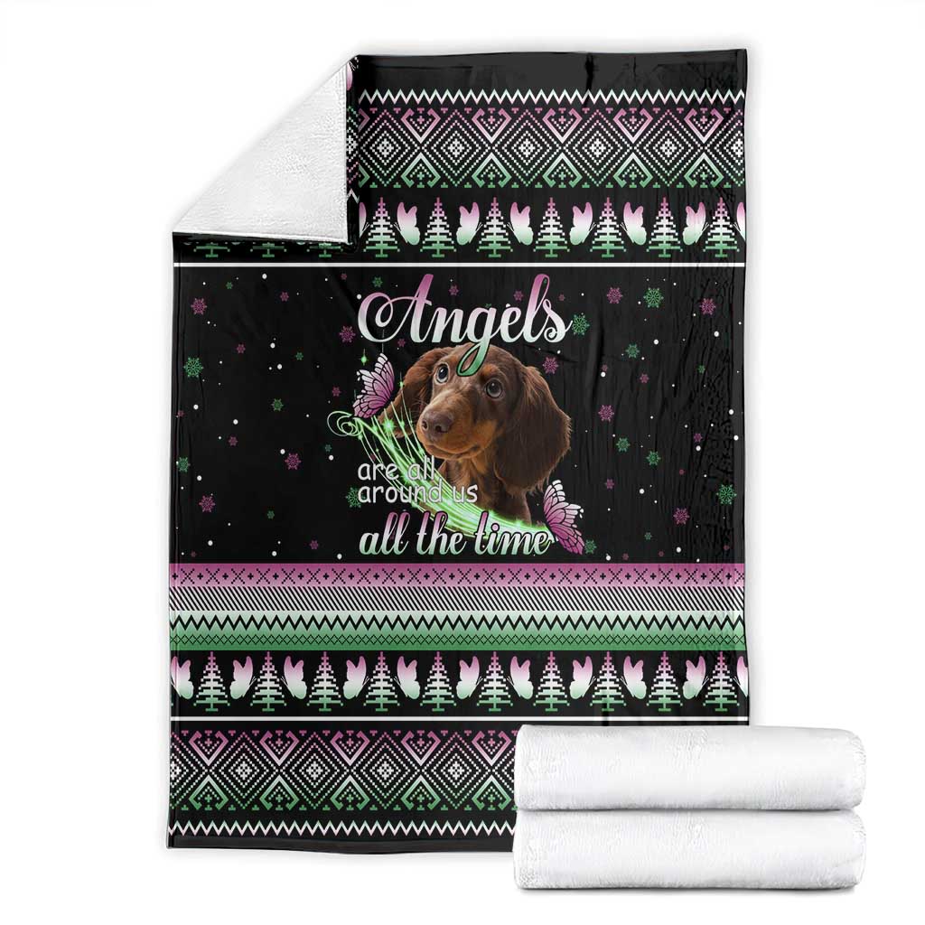 Christmas Dachshund Angel Dog Blanket Pink Green Tree Feather Pattern Design - Wonder Print Shop