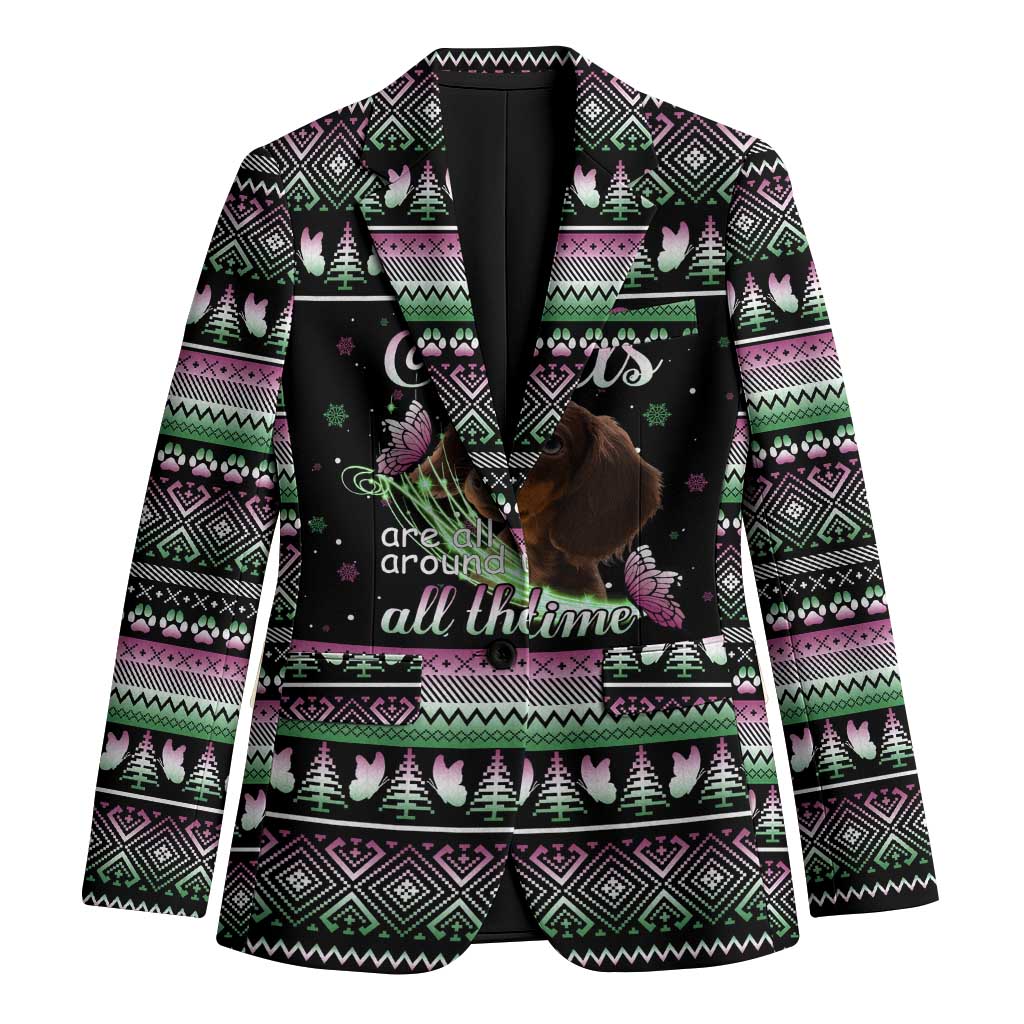 Christmas Dachshund Angel Dog Blazer Pink Green Tree Feather Pattern Design - Wonder Print Shop