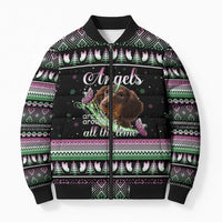 Christmas Dachshund Angel Dog Bomber Puffer Jacket Pink Green Tree Feather Pattern Design - Wonder Print Shop