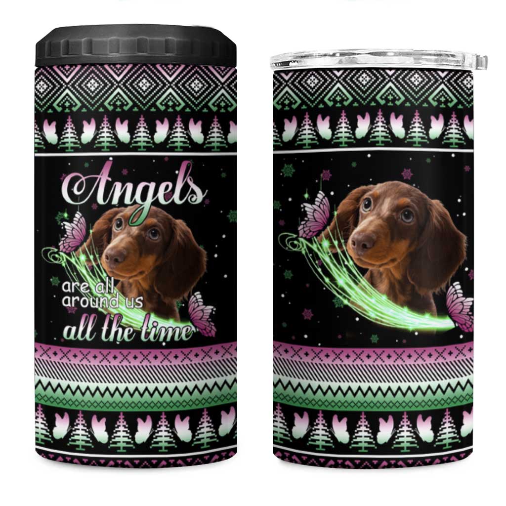 Christmas Dachshund Angel Dog 4 in 1 Can Cooler Tumbler Pink Green Tree Feather Pattern Design - Wonder Print Shop