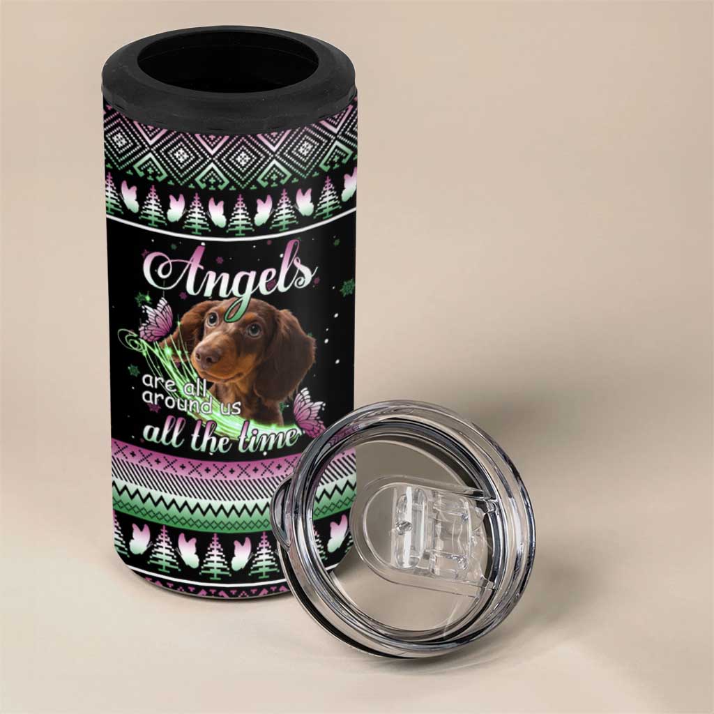 Christmas Dachshund Angel Dog 4 in 1 Can Cooler Tumbler Pink Green Tree Feather Pattern Design - Wonder Print Shop