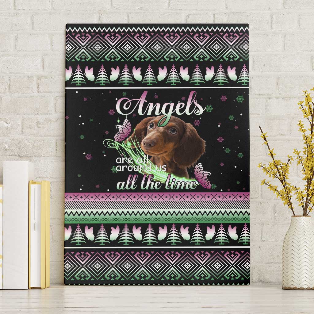 Christmas Dachshund Angel Dog Canvas Wall Art Pink Green Tree Feather Pattern Design - Wonder Print Shop
