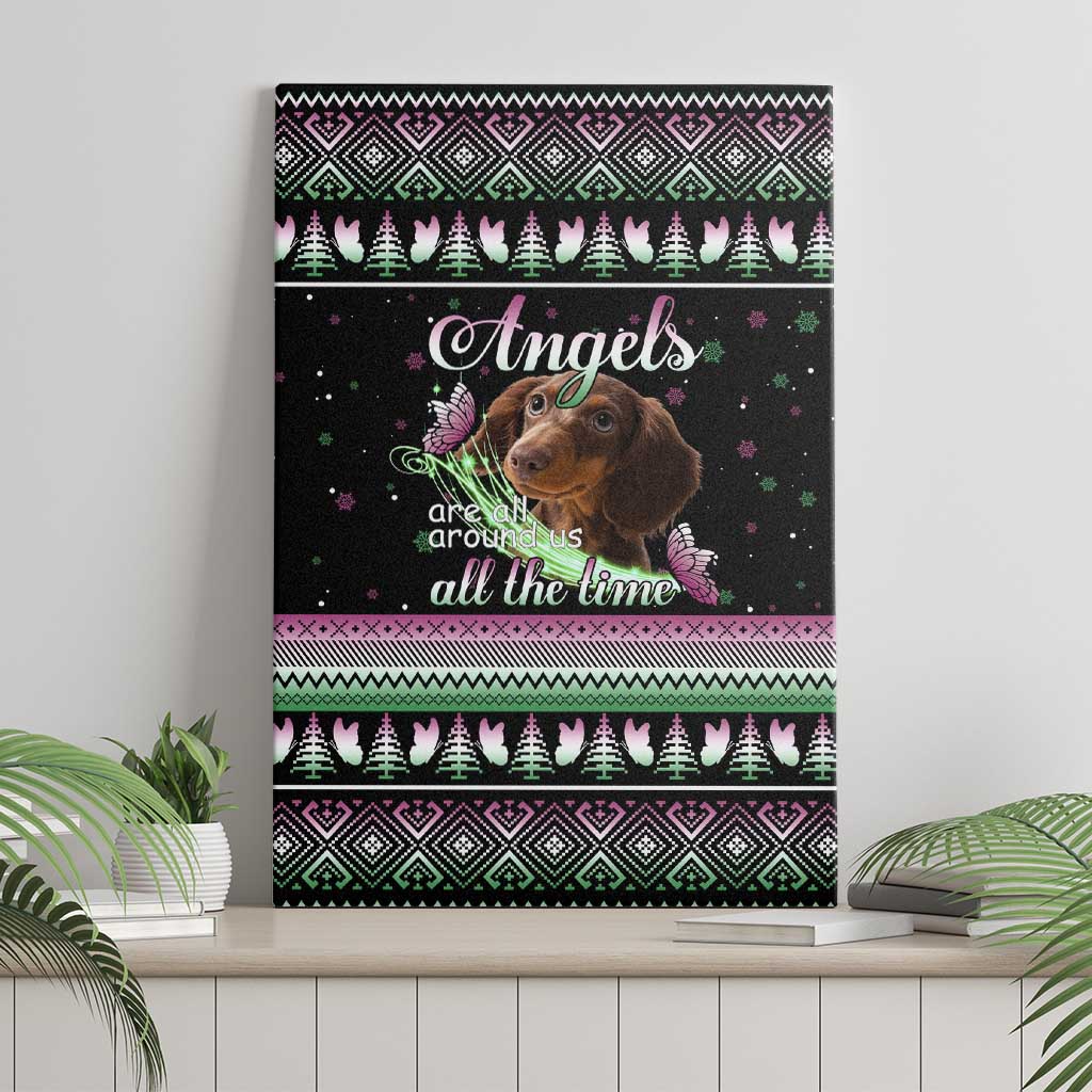 Christmas Dachshund Angel Dog Canvas Wall Art Pink Green Tree Feather Pattern Design - Wonder Print Shop