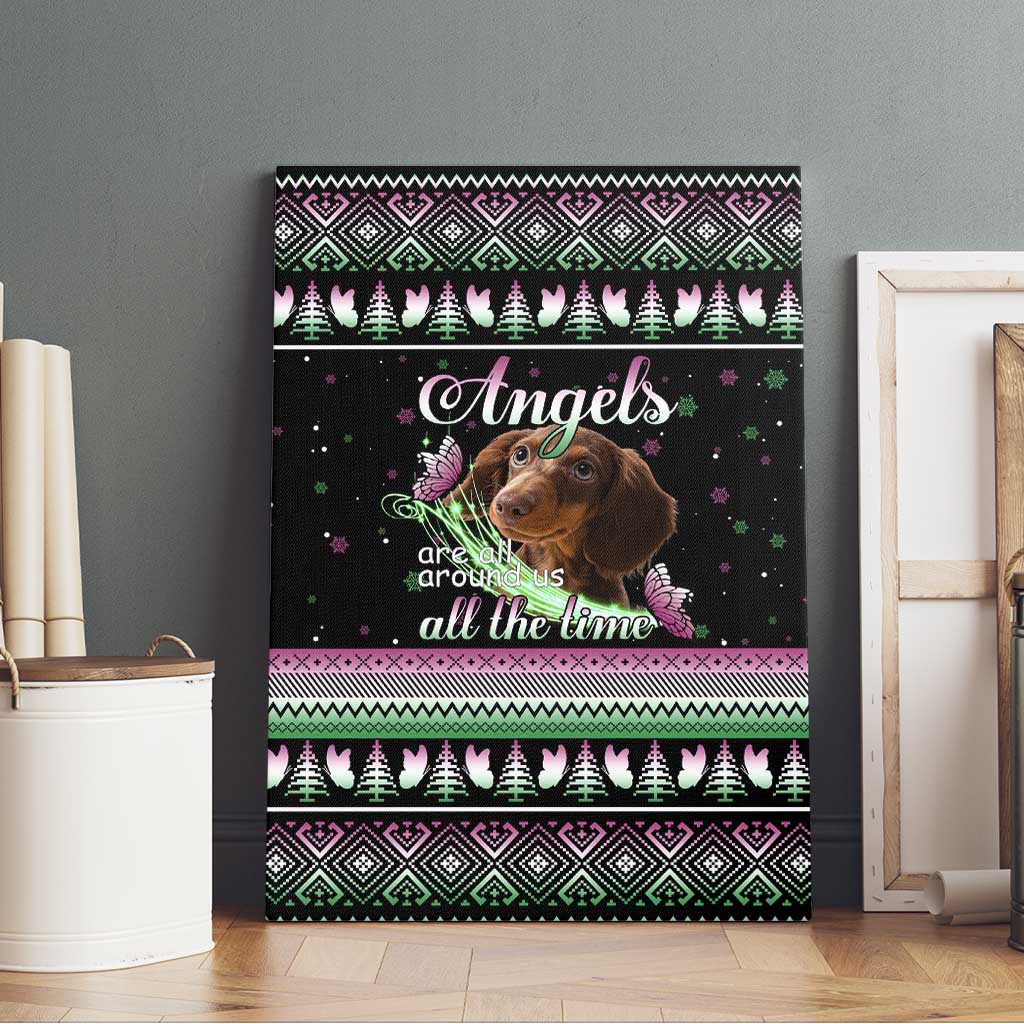 Christmas Dachshund Angel Dog Canvas Wall Art Pink Green Tree Feather Pattern Design - Wonder Print Shop