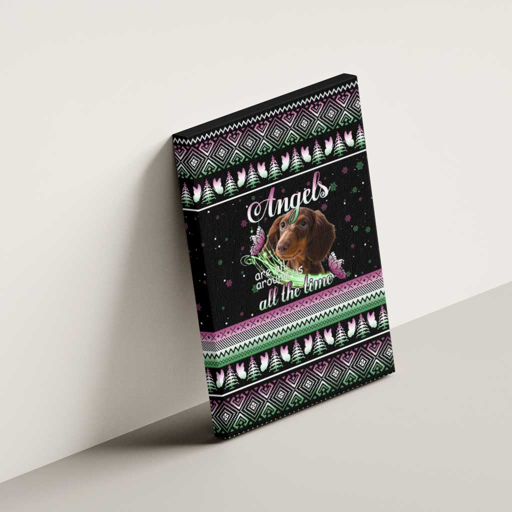 Christmas Dachshund Angel Dog Canvas Wall Art Pink Green Tree Feather Pattern Design - Wonder Print Shop