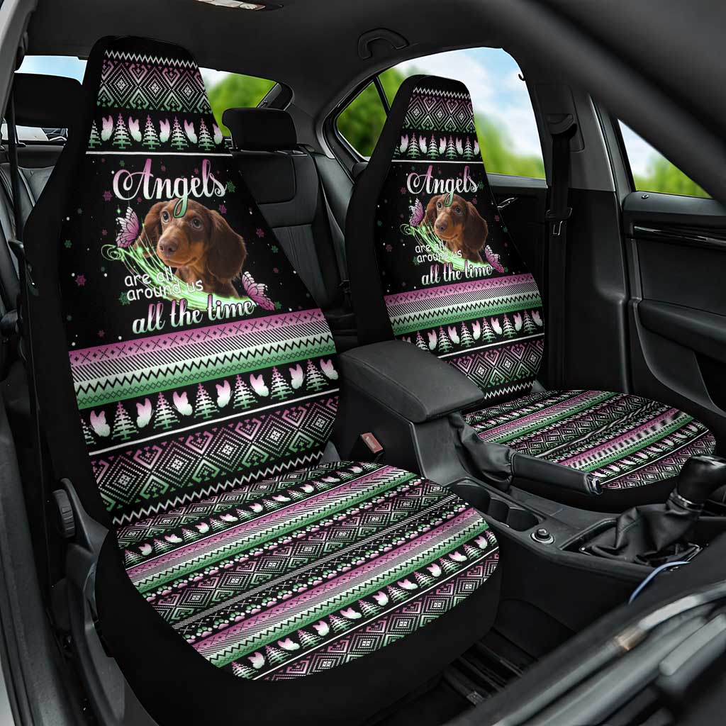 Christmas Dachshund Angel Dog Car Seat Cover Pink Green Tree Feather Pattern Design - Wonder Print Shop