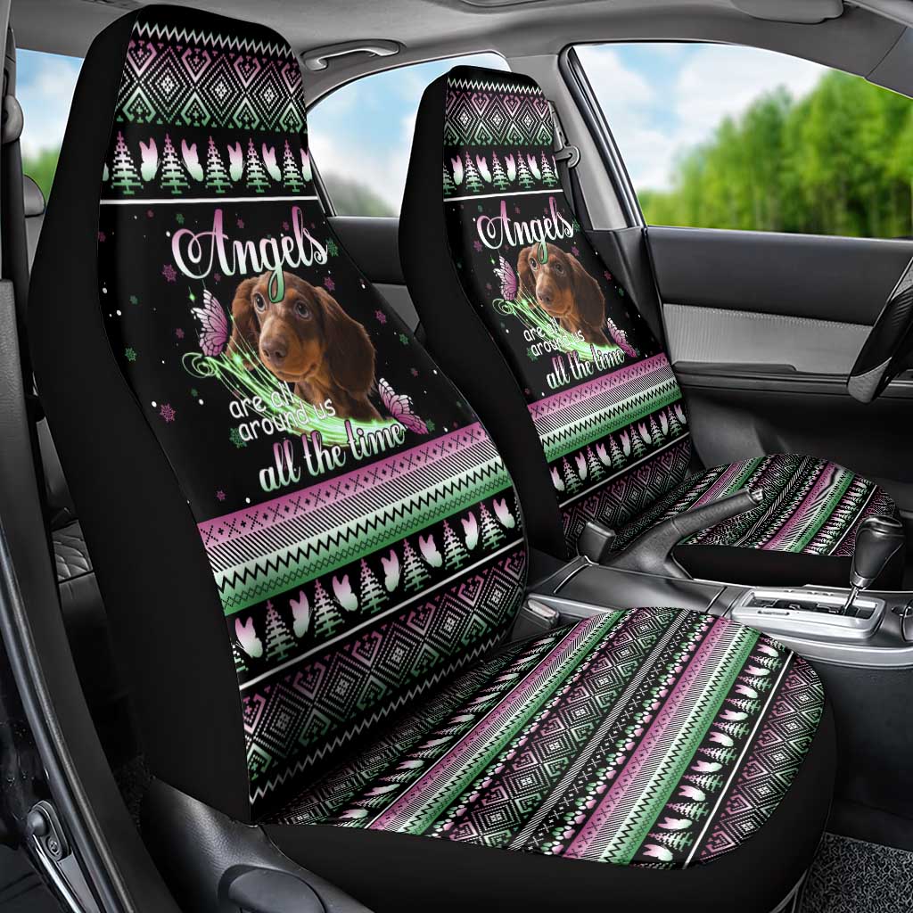 Christmas Dachshund Angel Dog Car Seat Cover Pink Green Tree Feather Pattern Design - Wonder Print Shop