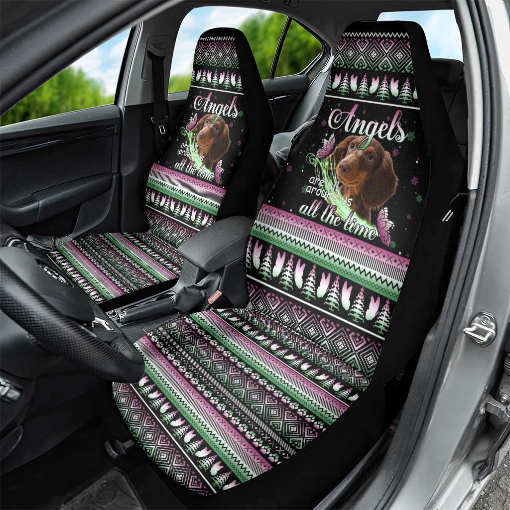 Christmas Dachshund Angel Dog Car Seat Cover Pink Green Tree Feather Pattern Design - Wonder Print Shop
