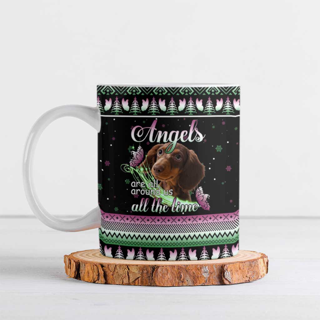 Christmas Dachshund Angel Dog Ceramic Mug Pink Green Tree Feather Pattern Design - Wonder Print Shop