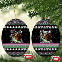 Christmas Dachshund Angel Dog Ceramic Ornament Pink Green Tree Feather Pattern Design - Wonder Print Shop