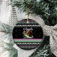 Christmas Dachshund Angel Dog Ceramic Ornament Pink Green Tree Feather Pattern Design - Wonder Print Shop