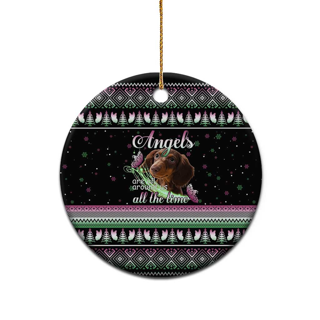 Christmas Dachshund Angel Dog Ceramic Ornament Pink Green Tree Feather Pattern Design - Wonder Print Shop