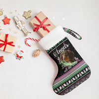 Christmas Dachshund Angel Dog Christmas Stocking Pink Green Tree Feather Pattern Design - Wonder Print Shop