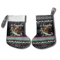 Christmas Dachshund Angel Dog Christmas Stocking Pink Green Tree Feather Pattern Design - Wonder Print Shop