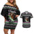 Christmas Dachshund Angel Dog Couples Matching Off Shoulder Short Dress and Hawaiian Shirt Pink Green Tree Feather Pattern Design - Wonder Print Shop