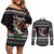 Christmas Dachshund Angel Dog Couples Matching Off Shoulder Short Dress and Long Sleeve Button Shirt Pink Green Tree Feather Pattern Design - Wonder Print Shop