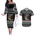Christmas Dachshund Angel Dog Couples Matching Off The Shoulder Long Sleeve Dress and Hawaiian Shirt Pink Green Tree Feather Pattern Design - Wonder Print Shop