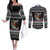Christmas Dachshund Angel Dog Couples Matching Off The Shoulder Long Sleeve Dress and Long Sleeve Button Shirt Pink Green Tree Feather Pattern Design - Wonder Print Shop